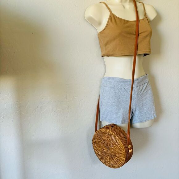No Brand Handbags - Studio Collection | Rattan Circular crossbody bag Bohemianfaux leather 100% cott